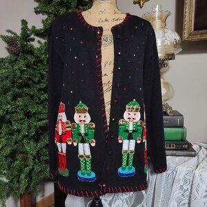 Vintage TIARA Women's 1X Patch Sequin Nutcracker Toy Soldier Christmas Sweater